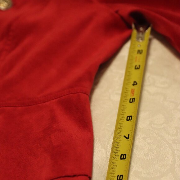 Cass Vibrant Red Velvet Jacket Size Petite Large Hook & Eye Front Closure - Picture 15 of 16